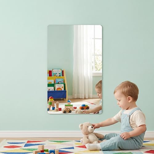 Image of iCAGY Acrylic Self Adhesive Mirror Sheet for Wall, Plastic Non Glass Sticky Kid Safety Mirror Tiles for Wall Rectangle 6x8 inch 1Pcs