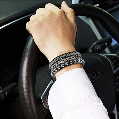 TURTLEDOVE Punk Leather Cuff Bracelet - Goth Rock Leather Wristband with Chain for Party2