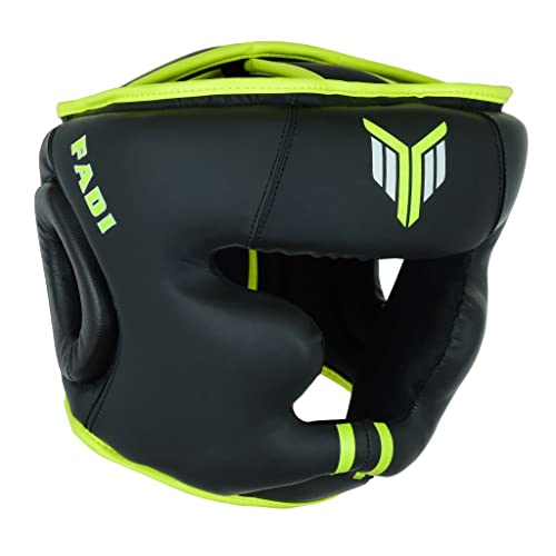 Fadi Sports Optima Fight Boxing Head Guard - Faux Leather Headgear for Kids and Adults in MMA, Kickboxing, Muay Thai, Karate, Martial Arts, and Taekwondo (Black/Green, L/XL)