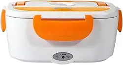 Marmita Elétrica Portátil 1,5L com Duas Divisórias Internas Removíveis BiVolt 110V/220V com Aquecimento Rápido e Tampa com Trava Ideal para Casa, Trabalho, Escritório, Caminhão e Carro (Laranja)