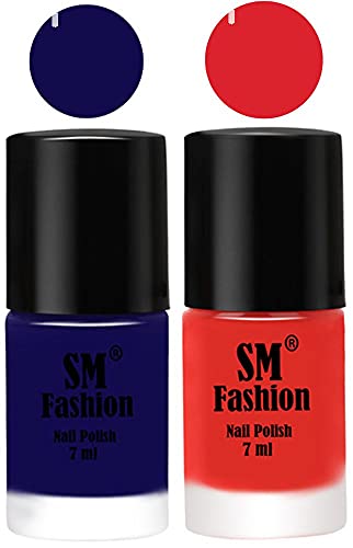 Image of Long Lasting Nail Polish | Nail Paint Combo 7 ml Each) - Set of 2 Dark Blue-Candy Orange