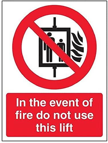 V Safety In The Event Of Fire Do Not Use This Lift Sign - 150mm x 200mm - 1mm Rigid Plastic