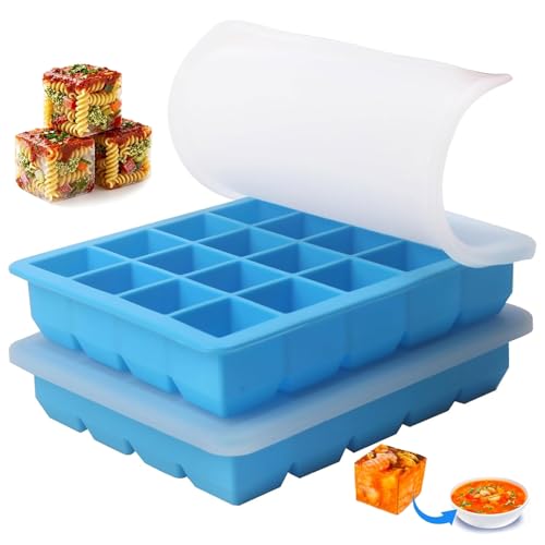 Floruvia 2er Pack1 EL Silikon Gefriermulden - Ideal Zur Aufbewahrung Von Knoblauch, Kräutern, Ingwer, Pesto, Zitronensaft Silikon Lebensmittel Gefrierschale (Blau)