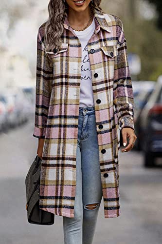 Image of PRETTYGARDEN Womens Plaid Shacket Jacket Flannel Shirts