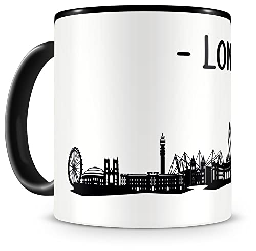 Samunshi® London Skyline Tasse à café Noir Hauteur 95 mm Diamètre 82 mm