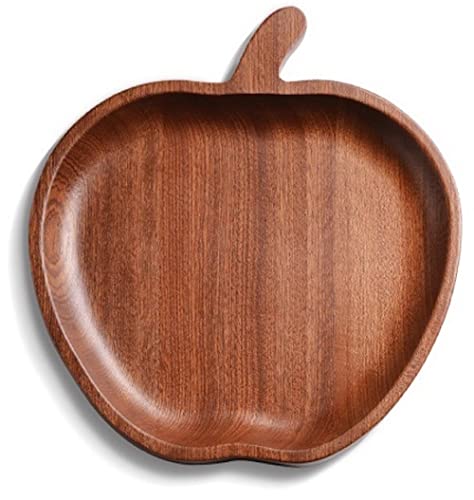 Apple Shaped Reusable Ebony Wood Plate for Salad, Pasta, Fruits, Cakes and Snacks| Easy to Clean 9x8 Dinner Plate with Smooth Rounded Edge| Catchall bowl, Tray For Accessory or Counter Decor