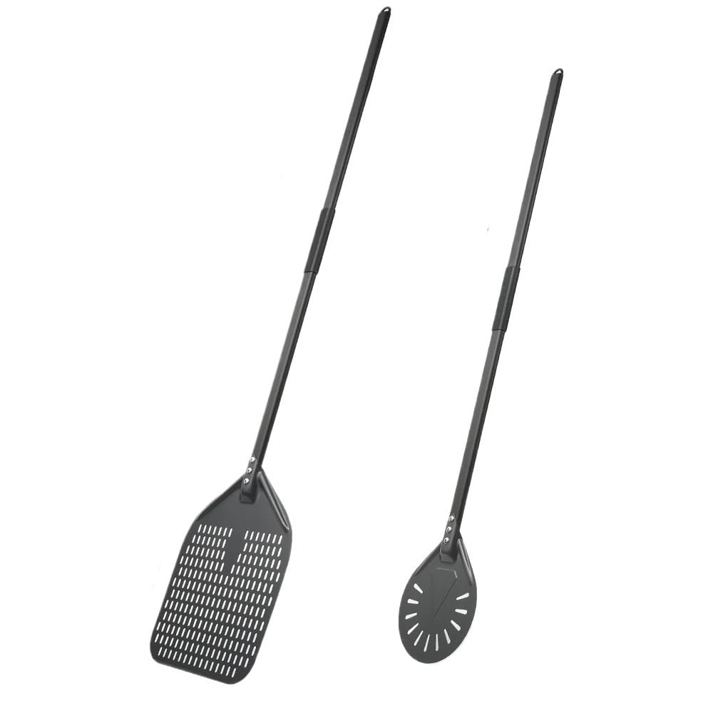 WANGSHAOWEI Pizza ​Paddle Hard Coating Long Handle Perforated Removable Pizza Turning Peel Shovel Aluminum Paddle(14 inch and 7 inch)