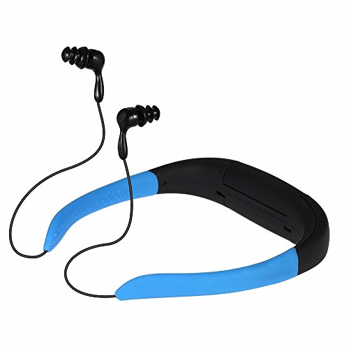 SAMMID MP3 Player Earphone,8 GB Waterproof Music MP3 Player Sports HD Stereo Wearable MP3 In Ear Headset Music Player Can Be Worn Behind The Head Or Neck Built-in Mic For Surfing Swimming - Black+Blue