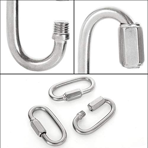 20PCS 1/4 inch Stainless Steel Chain Links, M6 Oval Quick Link Carabiner, Small Threaded Quick Chain Clip, Rope Connector for Camping, Hiking, Swing, Hammocks, Outdoor & Gym - 620lbs Load