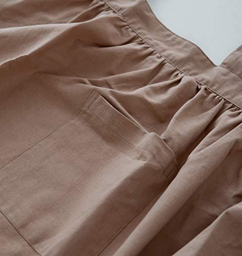 Losofar Cotton Pleated Apron Retro Waterdrop Proof Garden Cleaning Pinafore Dress (Brown, 103Cmx86Cm) #TOP6