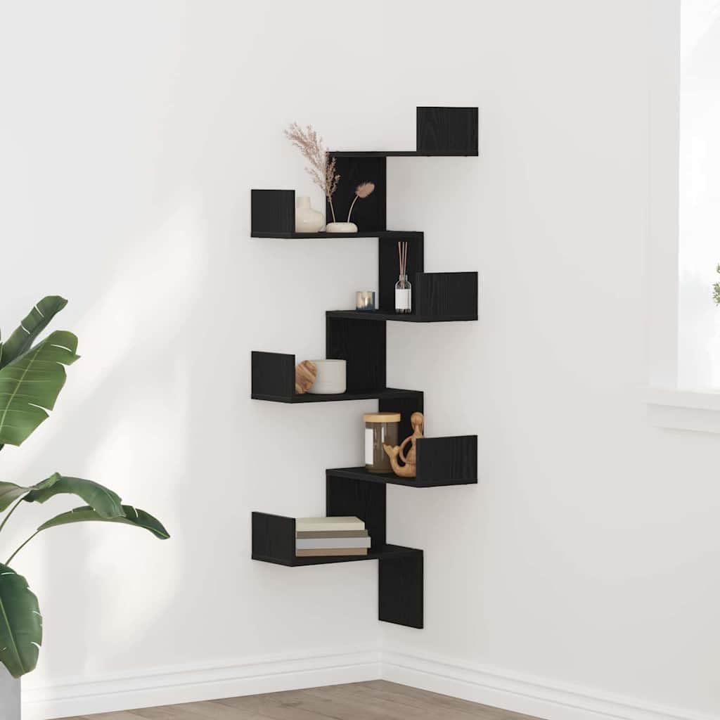 vidaXL Mensola Angolare da Parete Rovere Nero 45 x 45 x 147 cm
