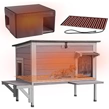 GUTINNEEN Heated Cat House with Anti-Chewing Cable Insulated Cat House Outdoor Weatherproof with Liner Feral Cat Shelter with Heater