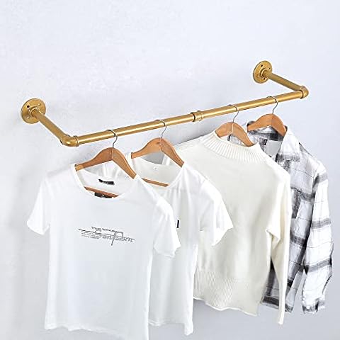 JIANZHUO Industrial Pipe Clothes Rack, Gold, 39.3in Cover