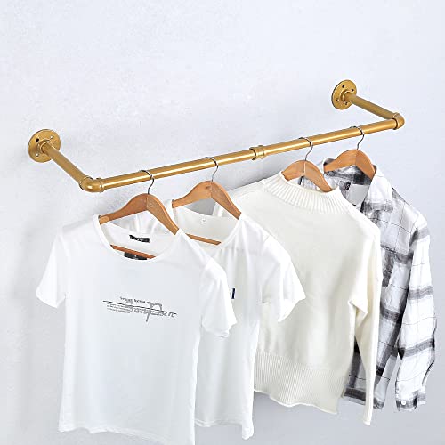 Jianzhuo Industrial Pipe Clothes Rack Wall Mounted,Vintage Retail Wall Mount Pipe Clothing Rack,Metal Commercial Garment Rack For Hanging Clothes,Laundry Room Display Rack Cloths Rack(Gold,39.3In) #TOP22
