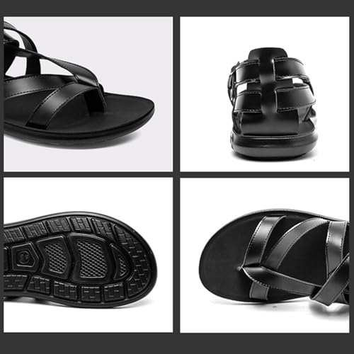 Men's Leather Thong Hollow Gladiator Strap Sandals Summer Casual Cross Strappy Low Top Roman Sandals Outdoor Comfy Adjustable Ankle Strap Beach Shoes2