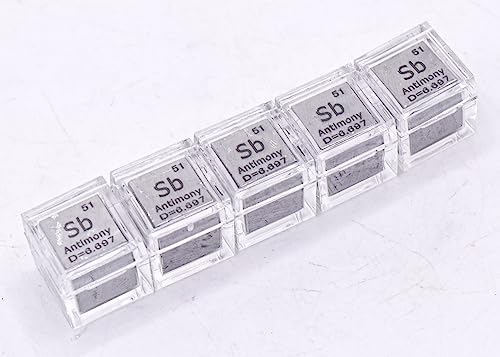 Image of 0.39 inch 10mm Antimony Metal Cube Sb up to 99.9% Pure Periodic Table Element Engraved Density Collection Science Education Display Block Cube + Acrylic Case Box - 1PC