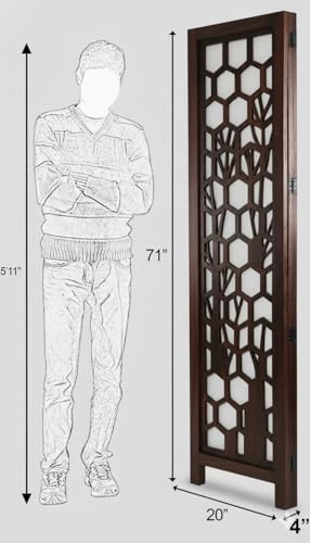 Image of Home & Goods International Wooden Room Divider Partition - Foldable Wood Screen Separator for Living Room, Bedroom, Office, Restaurant - Kangra Badrun, White (4 Panel with Stand)