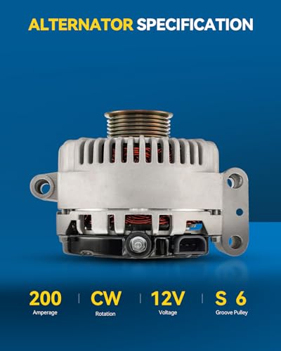 Image of PHILTOP Alternator Compatible with Ford Explorer 1997-2000 2002-2004 4.0L, Explorer 1996-2000 5.0L, Mercury Mountaineer 1997-2001 All Models, 2002-2004 4.0L 7787NHO 12V 200Amp CW S6 6-Groove Pulley | Fits 1996-2000 Ford Explorer V8 5.0L, Replacement OE 1L2Z10346AB, F77Z10346AB, 4G7Z10346AA, 7787NHO, AL7543X