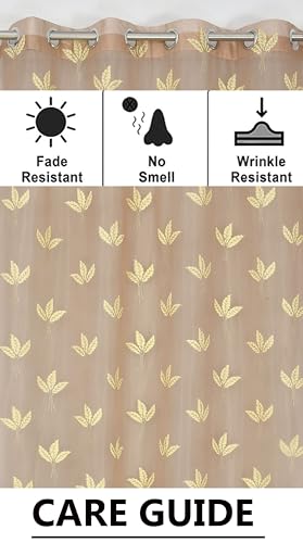Image of IVAZA Polyester Semi-Transparent Leaf Embroidered Curtain ? Sheer Voile Panel with Eyelets ? Lightweight & Airy ? Ideal for Living Room, Bedroom, Balcony Long Door- 9 Feet (Pack of 2) Beige