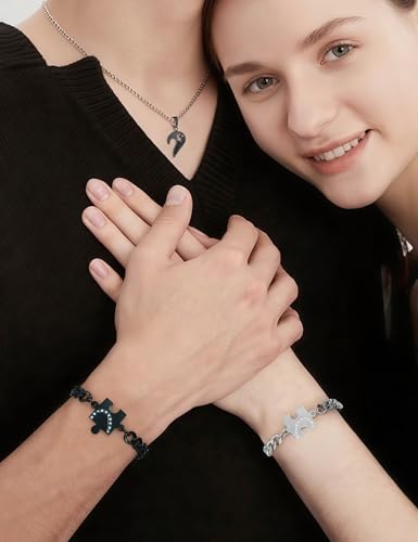 MIFXI 2sets Couples Matching His and Hers Heart Pendant Bracelets Necklaces3