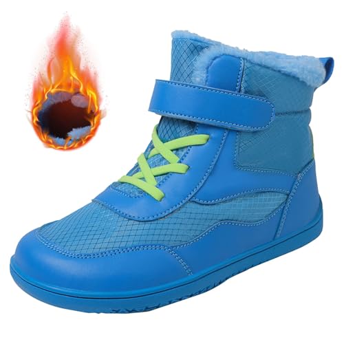 YANFJHV Botas de invierno para niña, 39 botines con caja de dedo ancha, suela antideslizante, para niños mayores, azul, 30.5 EU