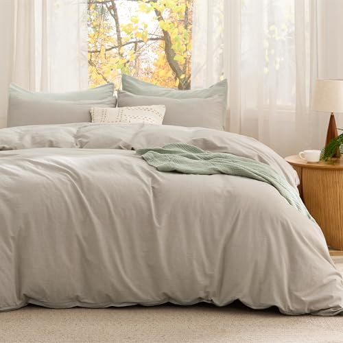 Image of Bedsure Comforter Set Twin Size - Cotton Fabric with Microfiber Inner Fill, Linen Color PureWoven Soft Bed Set for All Seasons, 2 Pieces, 1 Comforter (68 inch x 88 inch) and 1 Pillow Case (20 inch x 26 inch)