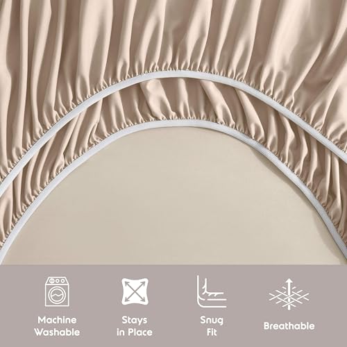 Image of Nestl Extra Deep Full Sheet Set - 6 Piece Breathable & Cooling Sheets - Hotel Luxury Bedding Set w /18-24 Inch Deep Pockets - Easy & Secure Fit - Super Soft, Wrinkle Free & Comfy - Beige Cream