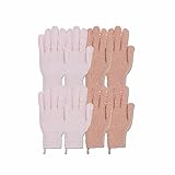 The Beauty Project 4 Pairs Exfoliating Gloves, 100% Nylon, Dual Texture Body Scrub for Spa, Massage & Dead Skin Removal, Multi-Color Shower Bath Accessories (Blush/Rose Gold)