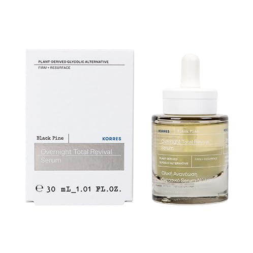 KORRES Black PINE orzeźwiające serum na noc dla skóry dojrzałej do twarzy, wygładza i ujędrnia skórę, przetestowane dermatologicznie i wegańskie, 30 ml
