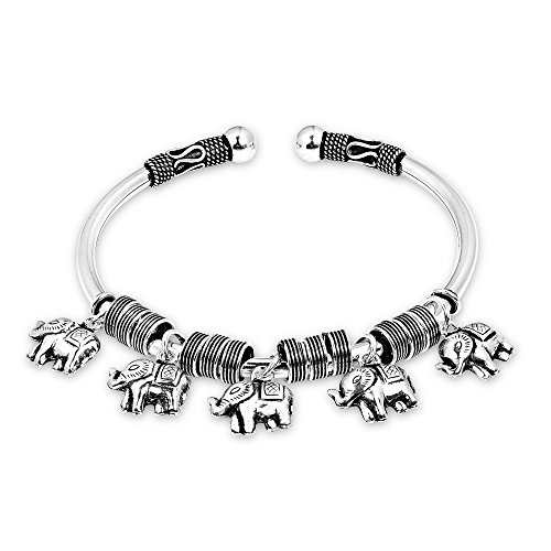 Aeravida Balinese Five Dangle Elephant Sterling Silver Cuff Bracelet | 925 Sterling Silver Bangle Bracelet | Open Bangle Bracelet For Women | Sterling Silver Bracelet #TOP13