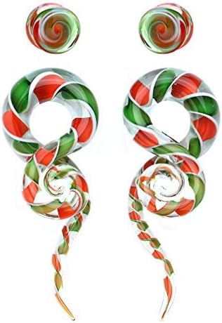 BodyJ4You 4PC Glass Ear Tapers Plugs 4G-14mm Rainbow Swirl Teardrop Spiral Gauges Piercing Set