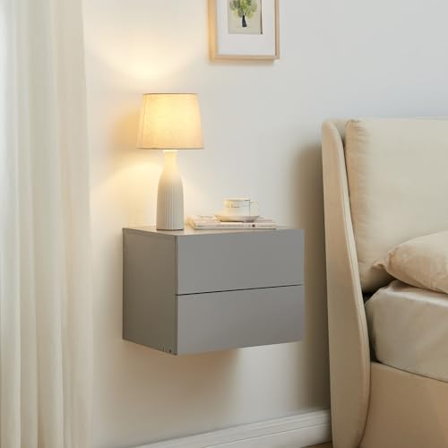 [en.casa] Table de Chevet Flottante Armoire Murale avec 2 Tiroirs Meuble Suspendu Table de Nuit...