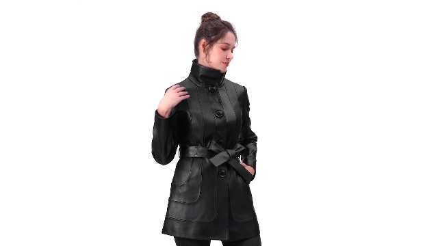 BGSD Women Erika Lambskin Leather Belted Coat (Also available in