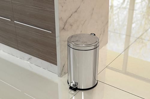 Image of Tramontina 20 Litre Kitchen Indoor Outdoor Rubbish and Waste Bin with Pedal, Metal Stainless Steel, 29.5 cm Diameter x 46 cm Height, 94538120