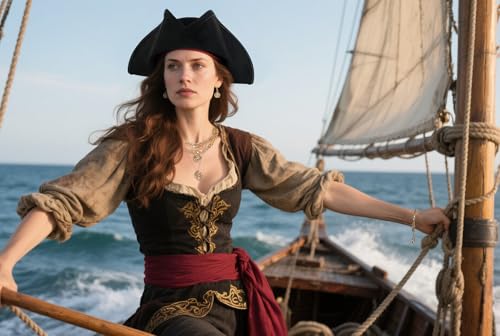 Image of HOMELEX Pirate Tricorn Hat for Adults Halloween Costume | Adult pirate tricorn hat in black, brown, or gold for Halloween, colonial costumes, parties, stage, and photos.