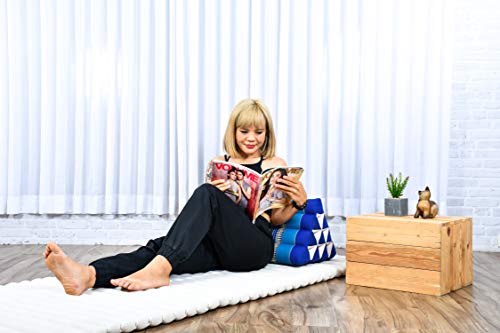 Image of Leewadee Triangle Cushion - Comfortable Backrest for TV or Reading, Incline Pillow for Relaxing Made of Kapok, 20 x 13 x 13 inches, Blue