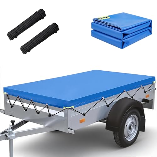 AVOFOREST Anhängerplane Flachplane 207.5x114x10cm, Wasserdicht Anhänger Plane mit Ösen und 8m Planenseil, Anhänger Abdeckplane für Stema Humbaur BÖckmann Pongratz 201x108cm 750kg Hänger