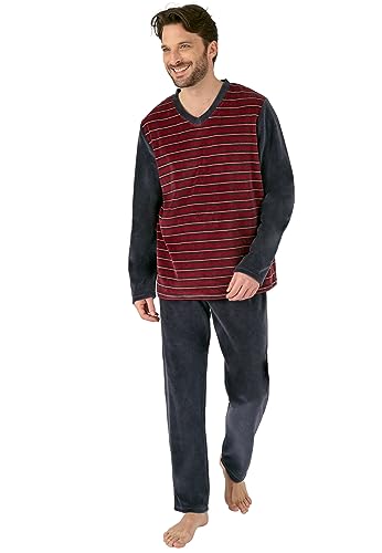 Damart - Pyjama Velours Rayé Mélange Coton Homme Gris Taille XXL