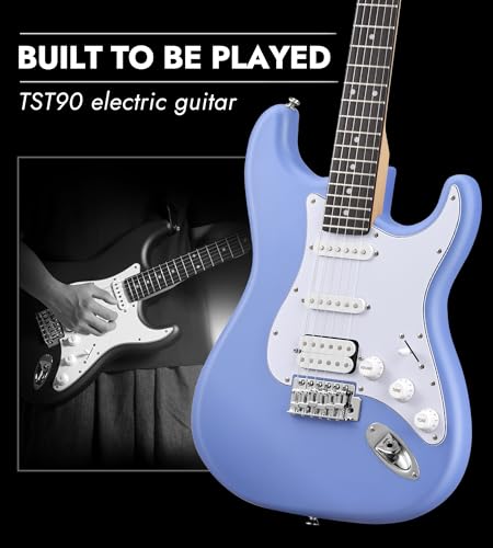 Tostar Beginner Electric Guitar, Solid Body, 39" Full Size Strat Style with HSS Pickups, 5-Way Switch, Tremolo Bridge, Maple Neck & Tectona Fretboard, Ideal for Beginners and Gifting, Blue — view 5