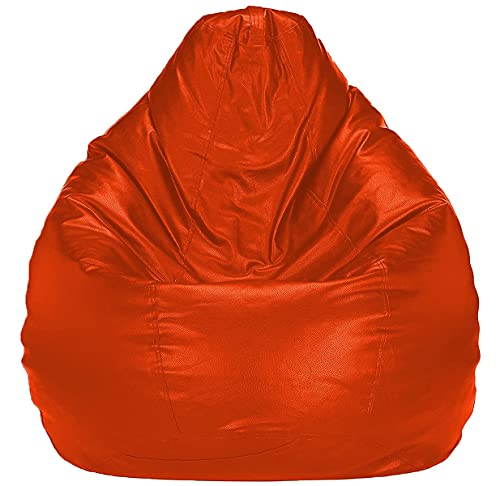 Image of Casa Copenhagen Premium Leather Bean Bag Chair, Filled with Beans | Capacity: Upto 7 Ft Height, 200 KG Weight | 5XL | Robotic Orange