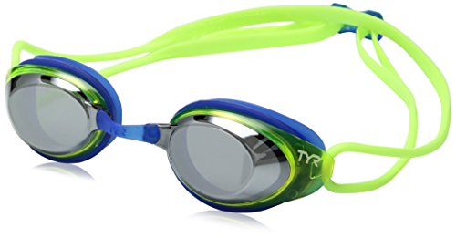 TYR Junior Blackhawk Racing Mirrored Googles, Silver/Fluro Yellow/Blue, One Size
