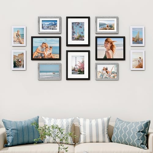 Image of Vittanly 12 Pack Picture Frames Collage Wall Decor for Mounting or Tabletop Display, Gallery Wall Frame Set for Family, Multi Sizes Including 4pcs 8x10, 4pcs 5x7, 4pcs 4x6, Black, Grey and White