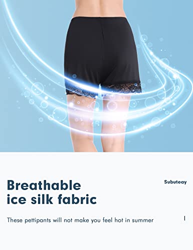 Subuteay Bloomers For Women Anti Chafing Slip Shorts Loose Pettipants With Lace Trim Mid Thigh Small Black #TOP4