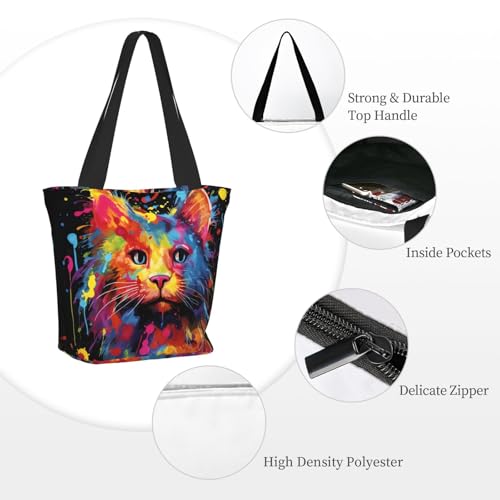 Tote Bag for Women Shoulder Tote Purse Reusable Grocery Bag Colorful paint splashed Aesthetic Shopping Bags4