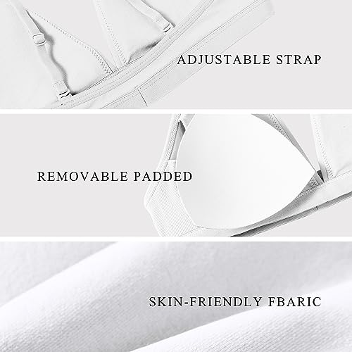 Image of INIBUD Bralette for Women Removable Padded Bra Yoga Seamless V Neck Triangle Adjustable Straps Wireless 4PCS-L