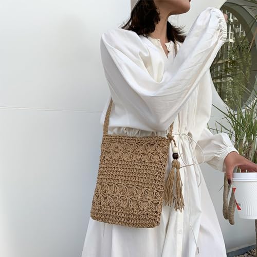 Boho Straw Crossbody Bags for Women Handmade Beach Bag Summer Woven Crossbody Bags Small Purse Crochet Purse2