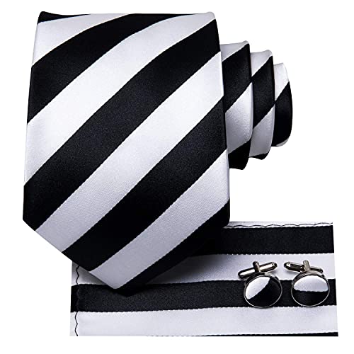 Image of Hi-Tie Silk Ties for Men Plaid Paisley Striped Necktie Pocket Square Cufflinks Set Formal Business