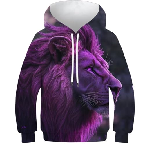 Pull à manches longues lion sweat à capuche enfant 3D avec poche kangourou taille 8-10Y