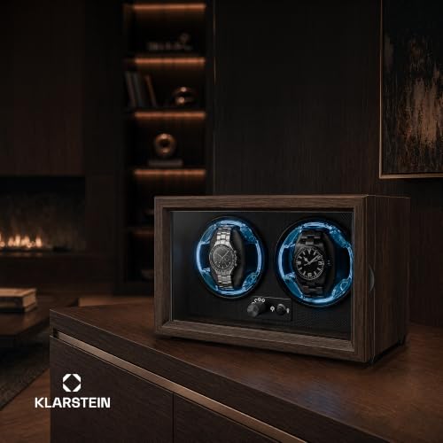 Image of Klarstein Brienz 6 Watch Winders - Quiet Watch Winder for 6 Watches, in Wood Look with 4 Rotation Modes & LED Lighting, Memory Foam Cushion, USB Operated