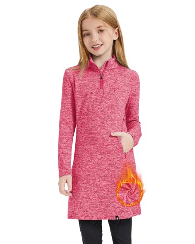 Soneven Girls' Winter Fleece Dress 1/4 Zip Thermal Tunic Sweatshirt Dress Outfits Pocket
